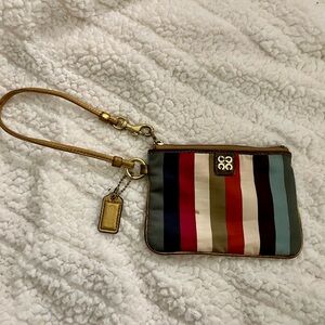 Coach Striped Multicolor Wristlet with Gold Accent